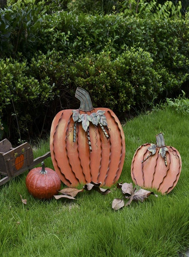 Attraction Design Metal Fall Pumpkin Decor, Indoor Outdoor Standing Flat Pumpkin Decoration for Autumn Harvest Thanksgiving Halloween Decoration Home House Kitchen Decor 12"X12"X1" (Metal Pumpkin Decor A) - Image 4
