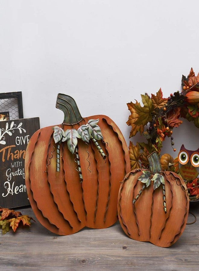 Attraction Design Metal Fall Pumpkin Decor, Indoor Outdoor Standing Flat Pumpkin Decoration for Autumn Harvest Thanksgiving Halloween Decoration Home House Kitchen Decor 12"X12"X1" (Metal Pumpkin Decor A) - Image 5