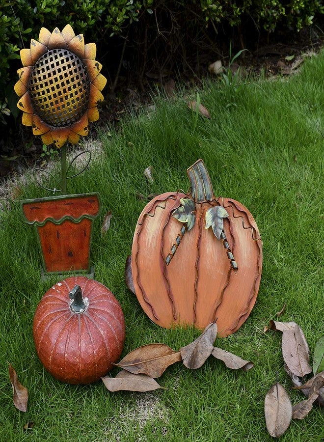 Attraction Design Metal Fall Pumpkin Decor, Indoor Outdoor Standing Flat Pumpkin Decoration for Autumn Harvest Thanksgiving Halloween Decoration Home House Kitchen Decor 12"X12"X1" (Metal Pumpkin Decor A) - Image 3
