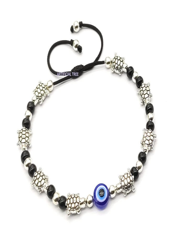 ARTIFICIAL TREE Handmade Nazariya TORTOISE & Evil Eye Charms Black Thread Bracelet Adjustable| Nazar Battu | for Women, Men, Girls & Boys 1 Piece(AT GIRLS BRCT 046) - Image 2