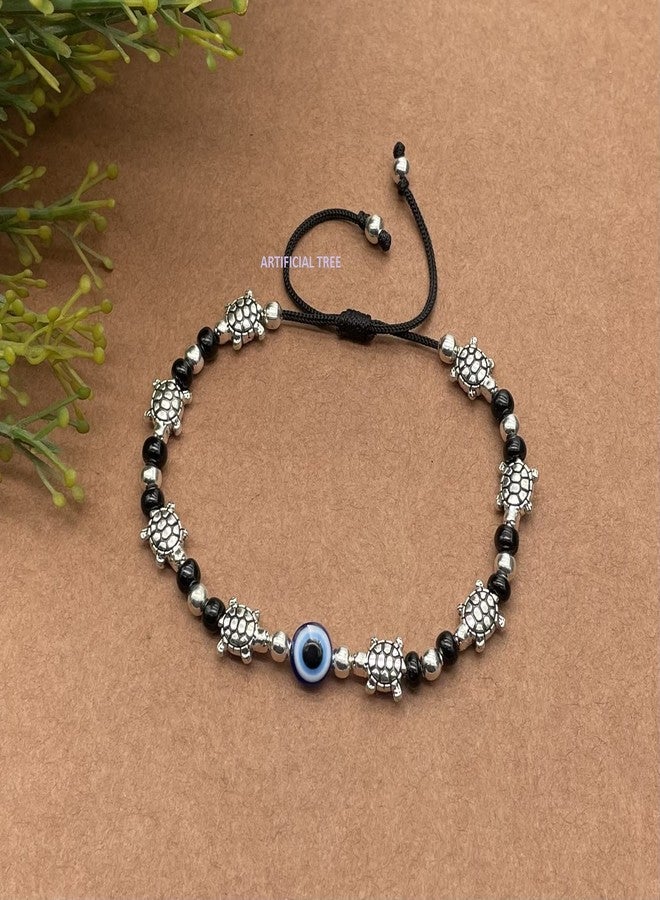ARTIFICIAL TREE Handmade Nazariya TORTOISE & Evil Eye Charms Black Thread Bracelet Adjustable| Nazar Battu | for Women, Men, Girls & Boys 1 Piece(AT GIRLS BRCT 046) - Image 4