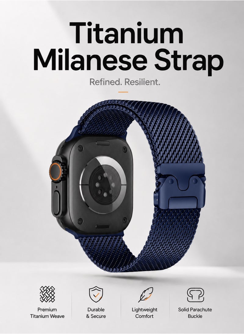Saudi Select Titanium Milanese Loop Compatible with Apple Watch Bands 49mm 46mm 45mm 44mm for Men Women, Mesh Loop with Parachute-style Buckle for iWatch Ultra 2/Ultra Series 10 9 8 7 SE 2/SE 6 5 4 - Image 1