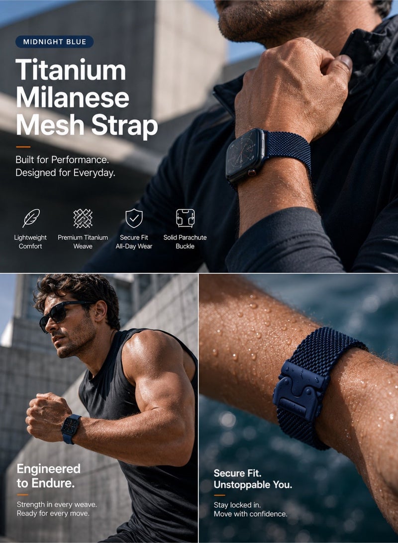Saudi Select Titanium Milanese Loop Compatible with Apple Watch Bands 49mm 46mm 45mm 44mm for Men Women, Mesh Loop with Parachute-style Buckle for iWatch Ultra 2/Ultra Series 10 9 8 7 SE 2/SE 6 5 4 - Image 4