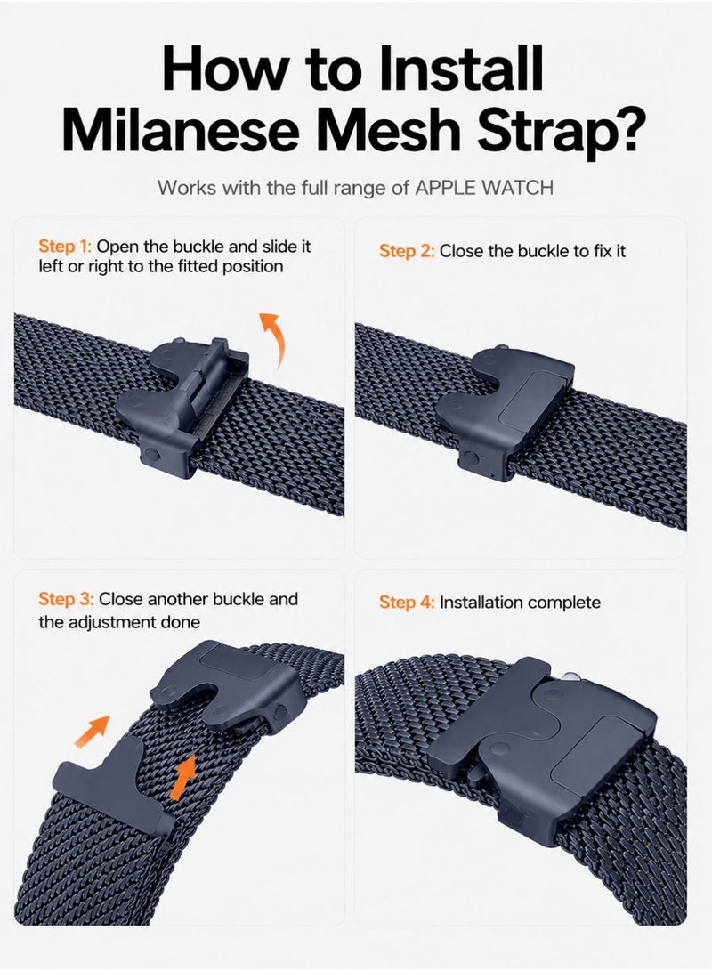Saudi Select Titanium Milanese Loop Compatible with Apple Watch Bands 49mm 46mm 45mm 44mm for Men Women, Mesh Loop with Parachute-style Buckle for iWatch Ultra 2/Ultra Series 10 9 8 7 SE 2/SE 6 5 4 - Image 3