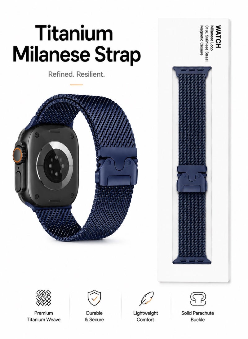 Saudi Select Titanium Milanese Loop Compatible with Apple Watch Bands 49mm 46mm 45mm 44mm for Men Women, Mesh Loop with Parachute-style Buckle for iWatch Ultra 2/Ultra Series 10 9 8 7 SE 2/SE 6 5 4 - Image 1
