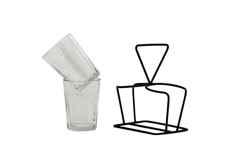 A Krazy Mug Transparent Cutting Chai Tea Glasses with Iron Container Stand Holder (Set of 2, 90ml) - Image 3