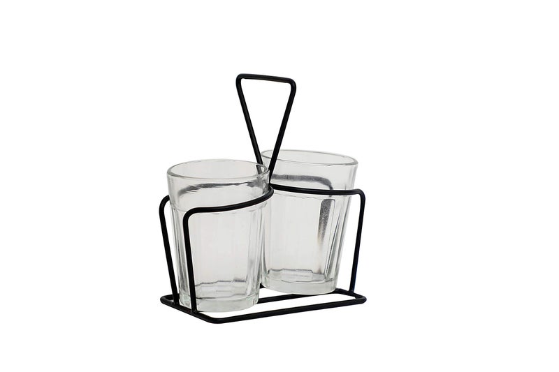A Krazy Mug Transparent Cutting Chai Tea Glasses with Iron Container Stand Holder (Set of 2, 90ml) - Image 2