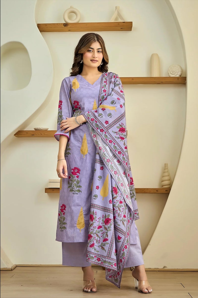 GoSriKi Women's Rayon Viscose Printed Straight Kurta with Pant & Dupatta (DHARITI Lavender-GS_5XL_Lavender_XXXXX-Large) - Image 5