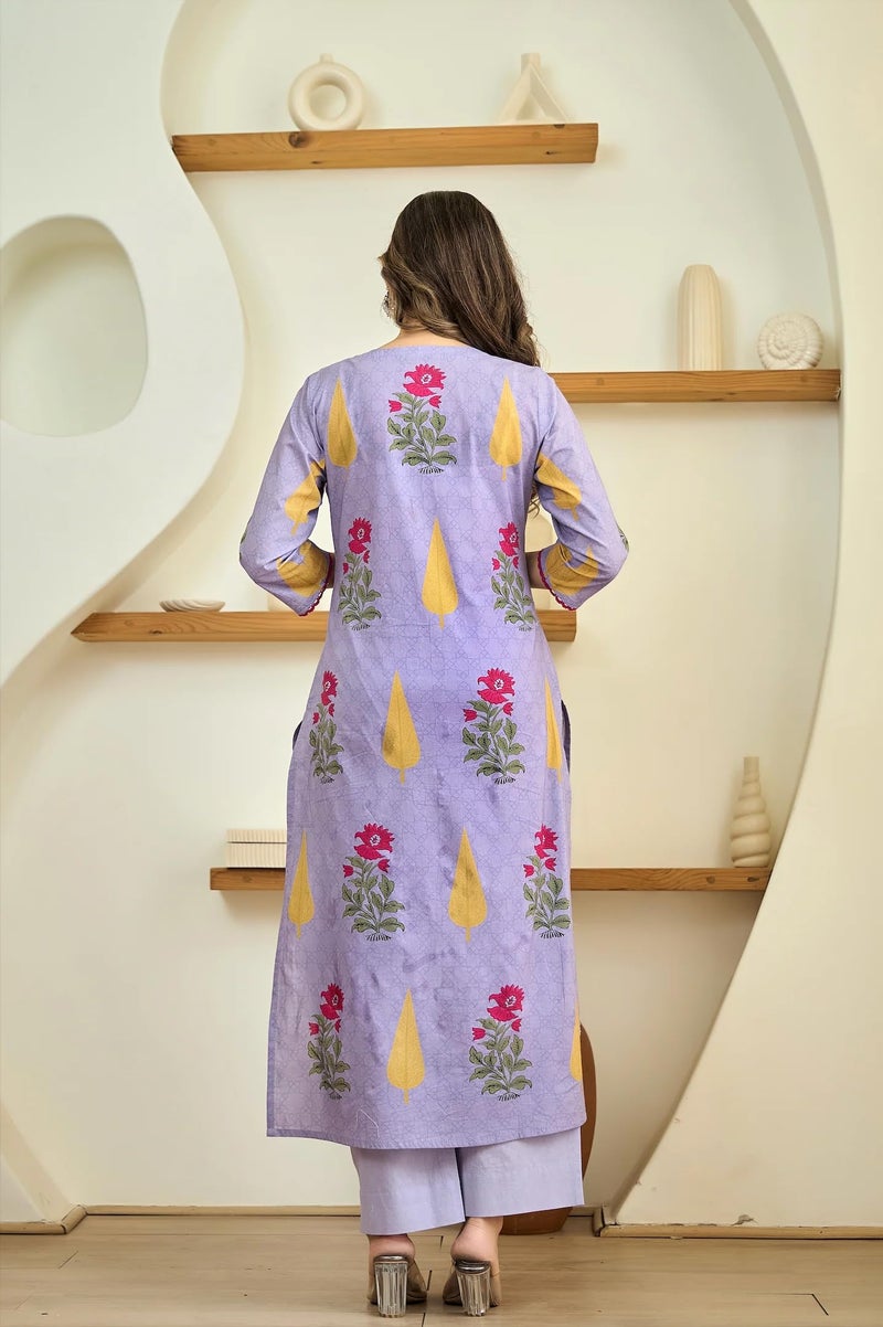 GoSriKi Women's Rayon Viscose Printed Straight Kurta with Pant & Dupatta (DHARITI Lavender-GS_5XL_Lavender_XXXXX-Large) - Image 2