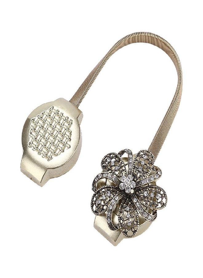 Garosa Magnetic Crystal Curtain Clip Flower Buckle Retractable Belt Holder Tiebacks Holdbacks Stretchy Wire Rope Accessories Home Office Decoration(Bronze)  - Image 2
