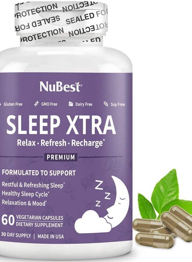 NuBest Sleep Xtra - Supports Healthy Sleep for Adults - Vitamin B6, Melatonin, Ashwagandha, Chamomile, Valerian & More - Non Habit-Forming - 60 Vegan Capsules | 1 Month Supply - Image 1