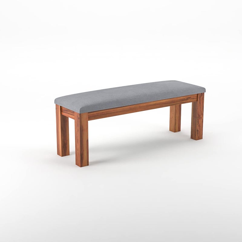 NISHA FURNITURE NISHA FURNITURE Solid Sheesham Wood Bench with Grey Upholstery for Living Room Home Balcony and Outdoor Bench for Sitting Dining Bench in Honey Finish  - Image 5