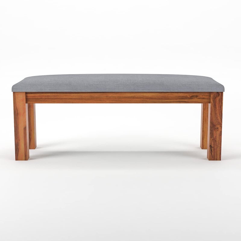 NISHA FURNITURE NISHA FURNITURE Solid Sheesham Wood Bench with Grey Upholstery for Living Room Home Balcony and Outdoor Bench for Sitting Dining Bench in Honey Finish  - Image 4