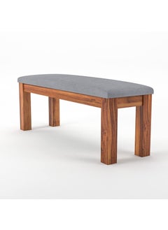 NISHA FURNITURE NISHA FURNITURE Solid Sheesham Wood Bench with Grey Upholstery for Living Room Home Balcony and Outdoor Bench for Sitting Dining Bench in Honey Finish  - Image 3