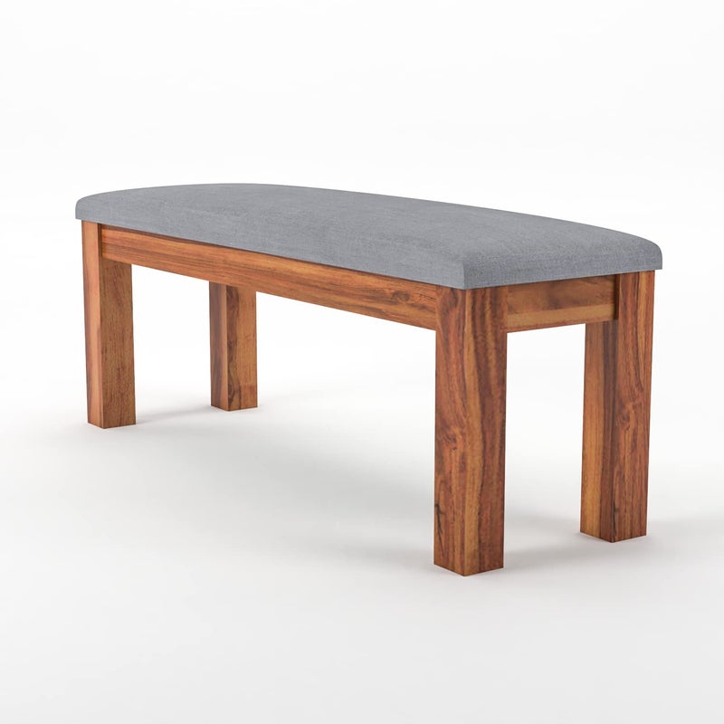 NISHA FURNITURE NISHA FURNITURE Solid Sheesham Wood Bench with Grey Upholstery for Living Room Home Balcony and Outdoor Bench for Sitting Dining Bench in Honey Finish  - Image 3