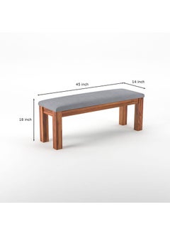 NISHA FURNITURE NISHA FURNITURE Solid Sheesham Wood Bench with Grey Upholstery for Living Room Home Balcony and Outdoor Bench for Sitting Dining Bench in Honey Finish  - Image 2