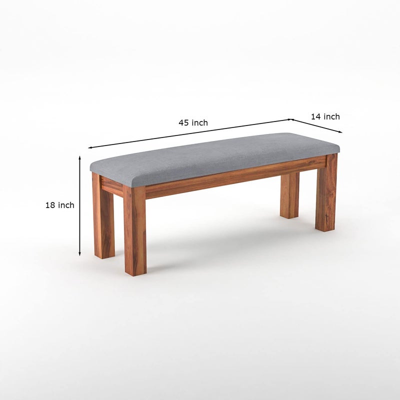 NISHA FURNITURE NISHA FURNITURE Solid Sheesham Wood Bench with Grey Upholstery for Living Room Home Balcony and Outdoor Bench for Sitting Dining Bench in Honey Finish  - Image 2