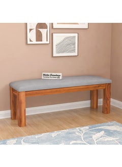 NISHA FURNITURE NISHA FURNITURE Solid Sheesham Wood Bench with Grey Upholstery for Living Room Home Balcony and Outdoor Bench for Sitting Dining Bench in Honey Finish  - Image 1