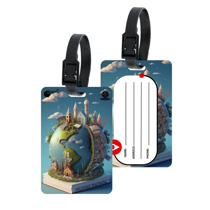 (Set of 10) Synthetic Luggage Tags with Black Strap Loop | Durable, Waterproof, Anti-Break Travel ID Tags for Suitcases, Backpacks, School & Office Bags (Model No.70)