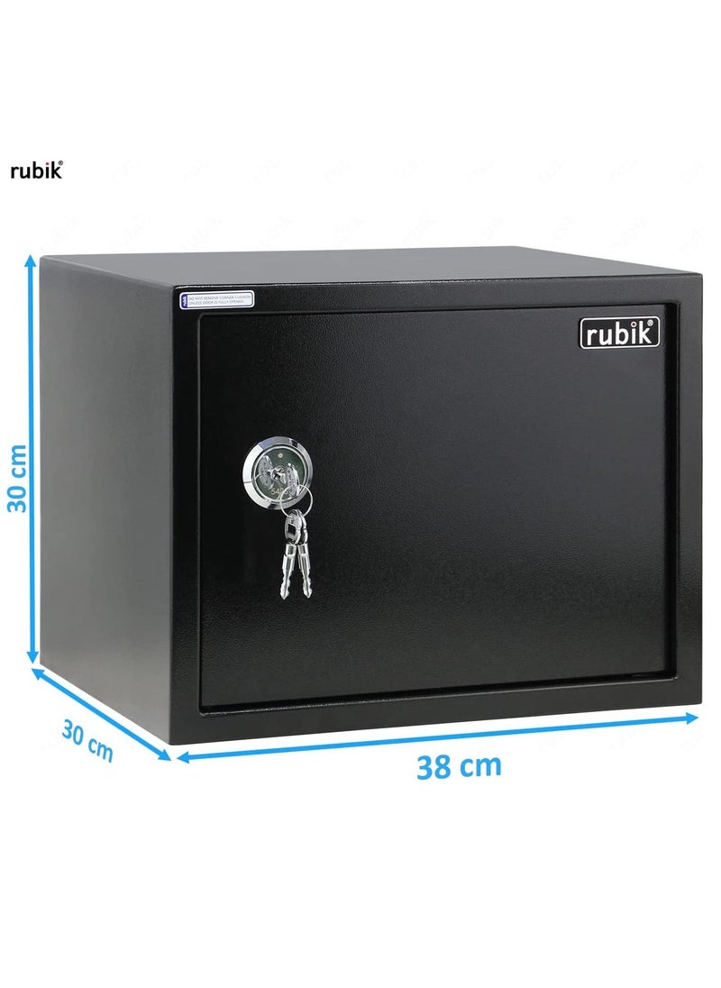 Rubik - Safe Box Large with Key Lock, A4 Document Size Locker for Home Office Cash Passport Jewelry Security RB30KCN (30x38x30cm) Black - Image 1