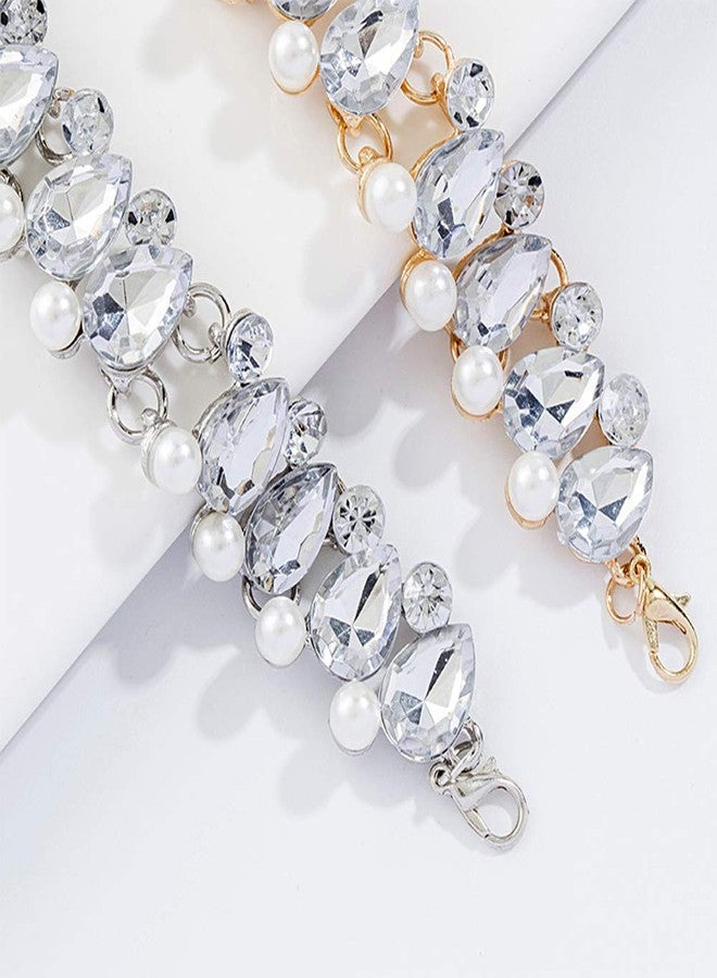 Chmier Bohemia Rhinestone Choker Chunky Crystal Necklace Pearl Choker Wedding Statement Jewelry Bridal Necklace Luxury Jewelry for Women(Gold) - Image 5