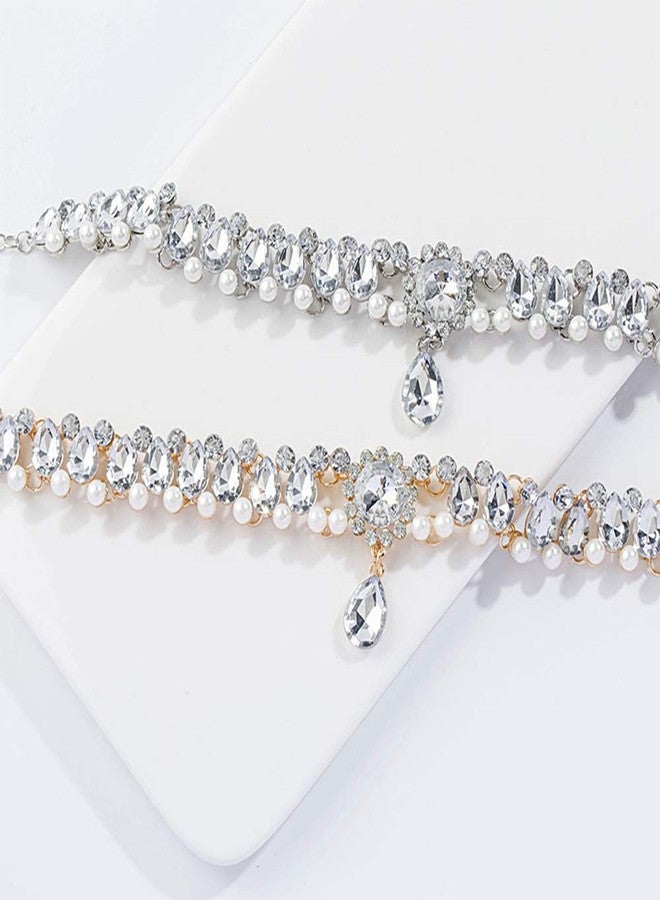 Chmier Bohemia Rhinestone Choker Chunky Crystal Necklace Pearl Choker Wedding Statement Jewelry Bridal Necklace Luxury Jewelry for Women(Gold) - Image 3
