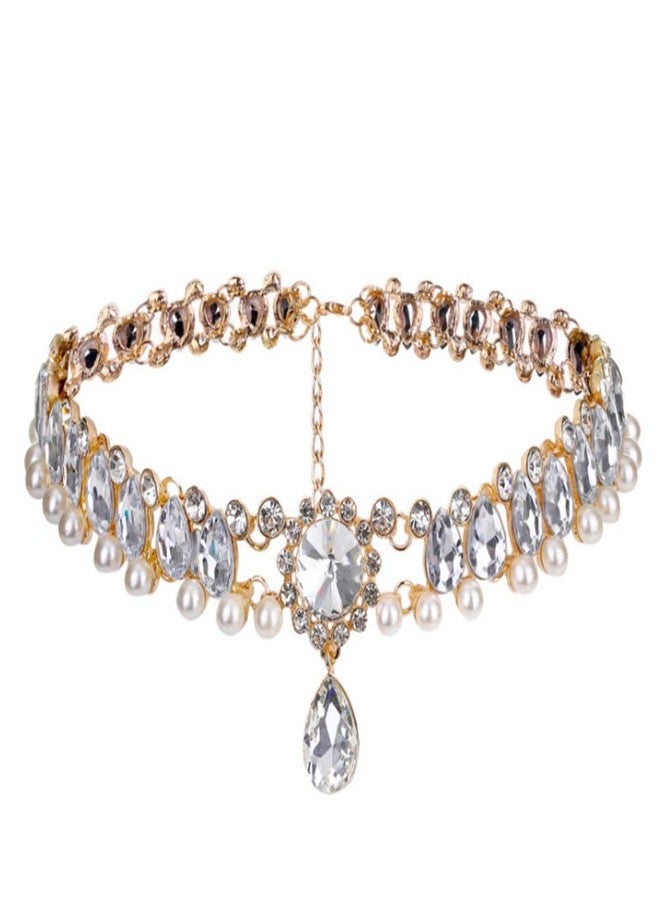 Chmier Bohemia Rhinestone Choker Chunky Crystal Necklace Pearl Choker Wedding Statement Jewelry Bridal Necklace Luxury Jewelry for Women(Gold) - Image 1