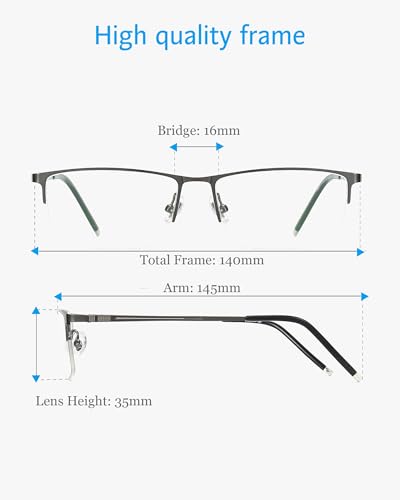 ANRRI Blue Light Glasses Mens Rectangle Semi Rimless Glasses Computer Gaming glasses for men Lightweight Titanium Grey Eyewear - Image 4