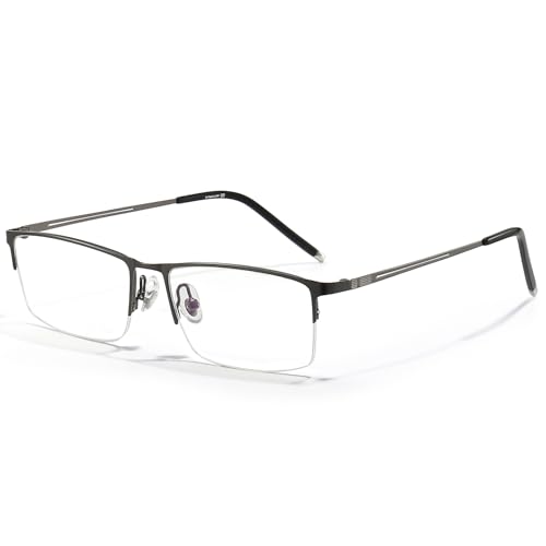 ANRRI Blue Light Glasses Mens Rectangle Semi Rimless Glasses Computer Gaming glasses for men Lightweight Titanium Grey Eyewear - Image 1