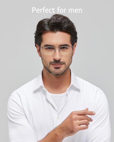 ANRRI Blue Light Glasses Mens Rectangle Semi Rimless Glasses Computer Gaming glasses for men Lightweight Titanium Grey Eyewear - Image 3