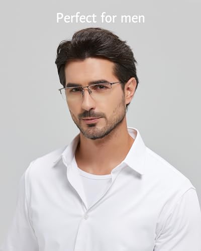 ANRRI Blue Light Glasses Mens Rectangle Semi Rimless Glasses Computer Gaming glasses for men Lightweight Titanium Grey Eyewear - Image 2