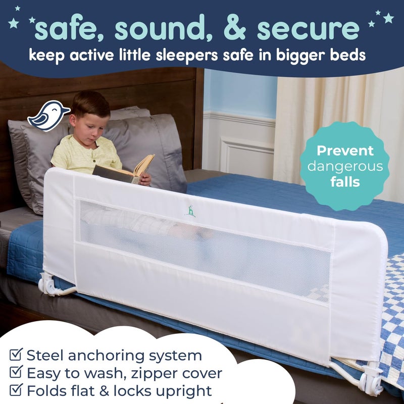 hiccapop 57 x 19 Extra Long Bed Rail for Toddlers Heavy Duty Swing Down Bed Rail Guard with Soft Mesh Cover Safely Fits Twin Full Queen Beds - Image 2