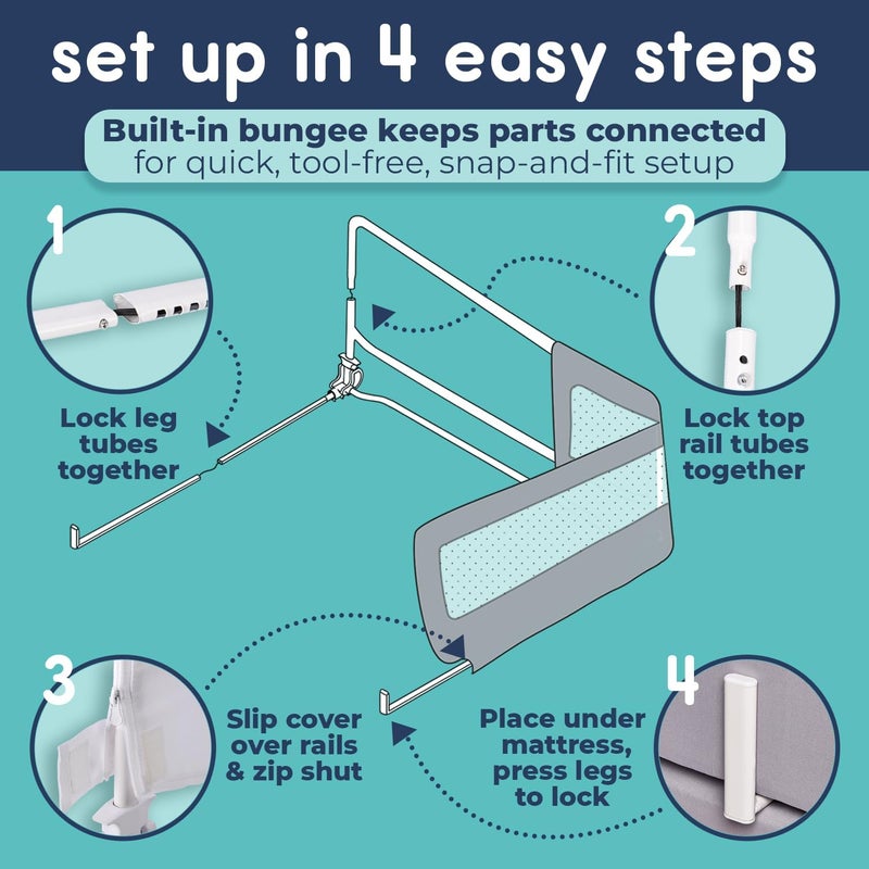 hiccapop 57 x 19 Extra Long Bed Rail for Toddlers Heavy Duty Swing Down Bed Rail Guard with Soft Mesh Cover Safely Fits Twin Full Queen Beds - Image 5