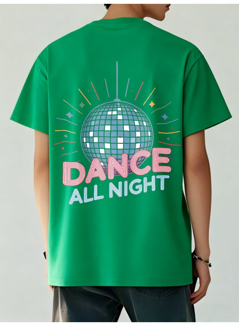 Men's Pure Cotton Green Printed T-Shirt with "Dance All Night" Graphic - Image 2
