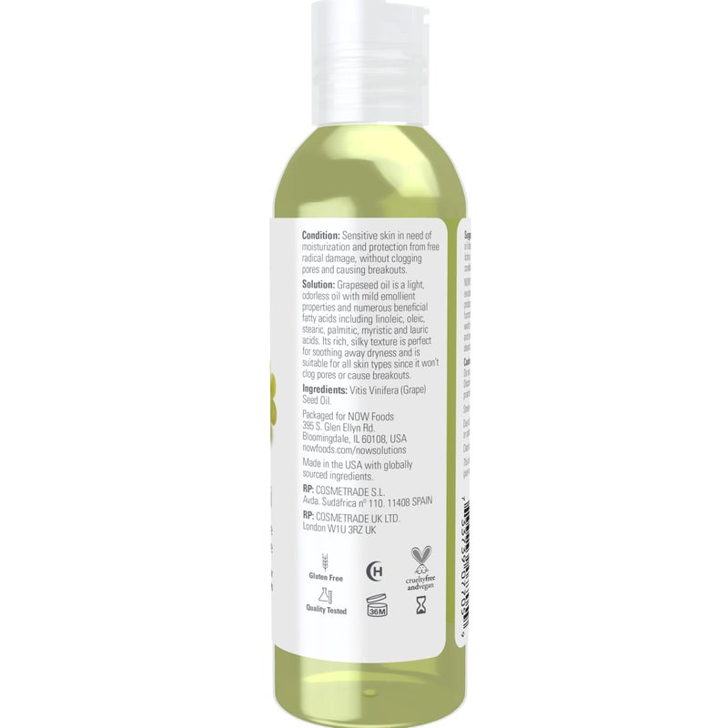 NOW Solutions, Grapeseed Oil, Skin Care for Sensitive Skin, Light Silky Moisturizer for All Skin Types, 4-Ounce - Image 2