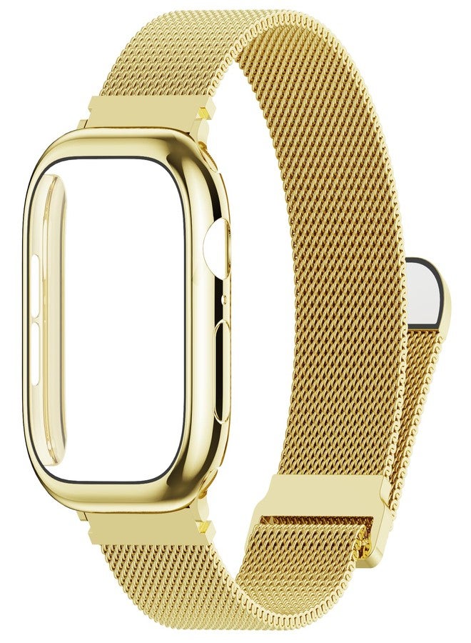 Vigamen Waterproof Stainless Steel Milanese Band with Case Compatible for Apple Watch Bands 40mm for Women Men,Breathable Metal Magnetic Loop Replacement Strap for iWatch Series 6 5 4 SE SE 3,Gold - Image 1