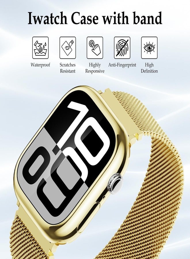 Vigamen Waterproof Stainless Steel Milanese Band with Case Compatible for Apple Watch Bands 40mm for Women Men,Breathable Metal Magnetic Loop Replacement Strap for iWatch Series 6 5 4 SE SE 3,Gold - Image 3