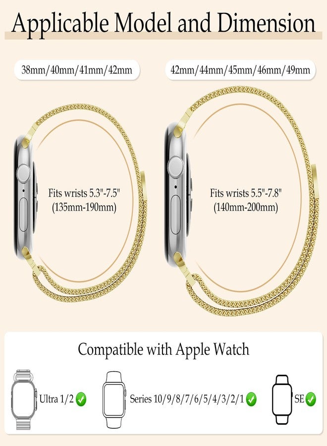 Vigamen Waterproof Stainless Steel Milanese Band with Case Compatible for Apple Watch Bands 40mm for Women Men,Breathable Metal Magnetic Loop Replacement Strap for iWatch Series 6 5 4 SE SE 3,Gold - Image 4