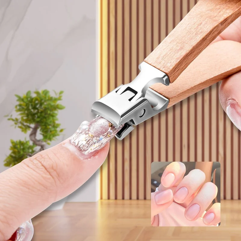 شافين Anti Splash Special Hard Wood Handle Nail Clipper and File Set CIN639-T