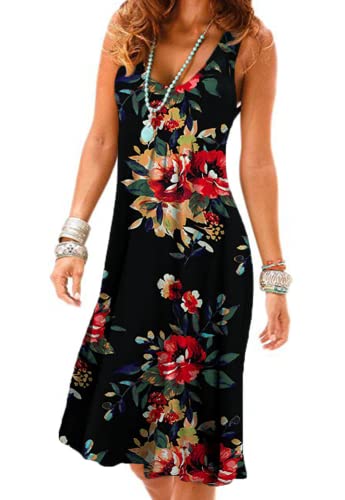 Camisunny Summer Cotton Loose Dresses for Women Casual Round Neck Sleeveless Pleated Size M - Image 1