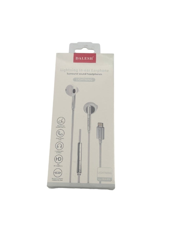 DALESH   dls-e10 lightning in-ear earphone silver metallic edition – surround sound wired headphones with hd microphone and multifunctional control – compatible with iphone 14 13 12 11 x xr xs ipad – 10mm dynamic driver, medical silicone tips, noise isolation, hi-fi shocklevel audio - Image 1