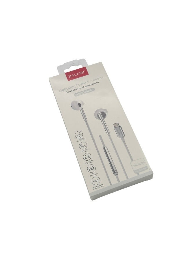 DALESH   dls-e10 lightning in-ear earphone silver metallic edition – surround sound wired headphones with hd microphone and multifunctional control – compatible with iphone 14 13 12 11 x xr xs ipad – 10mm dynamic driver, medical silicone tips, noise isolation, hi-fi shocklevel audio - Image 4