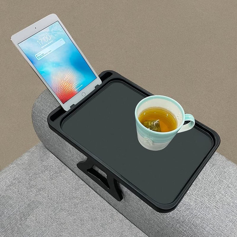 Xchouxer Sofa Armrest Clip Table, TV Snack Tray, Handy Remote Controls/Drinks/Phone Holder (Black) - Image 4