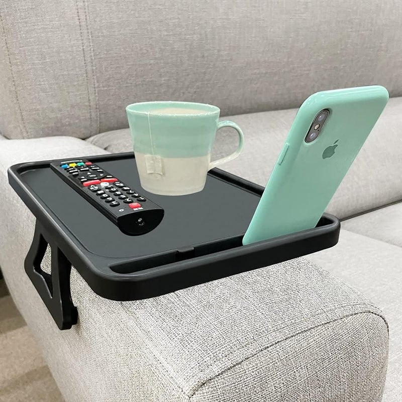 Xchouxer Sofa Armrest Clip Table, TV Snack Tray, Handy Remote Controls/Drinks/Phone Holder (Black) - Image 2
