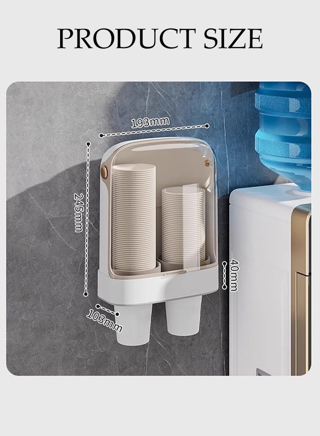 DUNISO حامل أكواب ورقية قابل للتخلص مثبت على الحائط، تصميم أنبوب مزدوج يمكنه حمل 80 كوب ورقي، رف منظم للأكواب للمنزل والمكتب 19.3*10.3*24.5 سم (أبيض) - Image 2