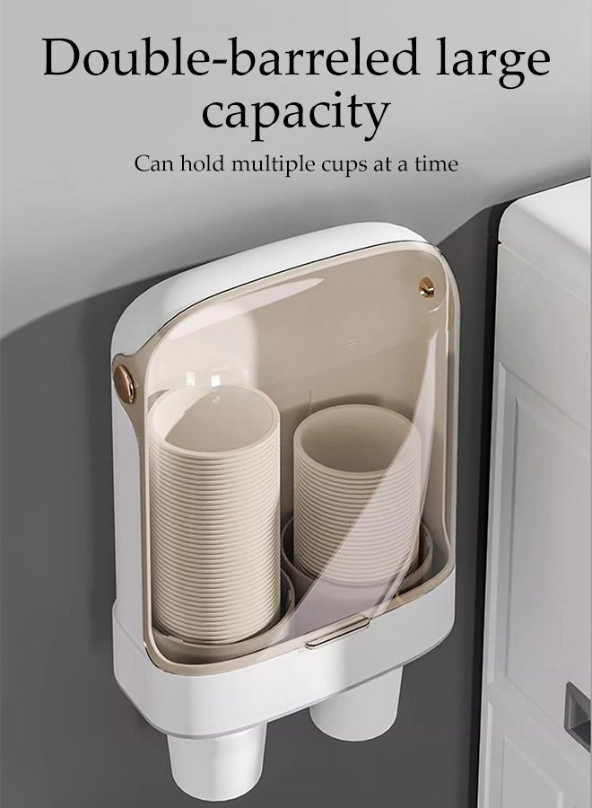 DUNISO حامل أكواب ورقية قابل للتخلص مثبت على الحائط، تصميم أنبوب مزدوج يمكنه حمل 80 كوب ورقي، رف منظم للأكواب للمنزل والمكتب 19.3*10.3*24.5 سم (أبيض) - Image 4