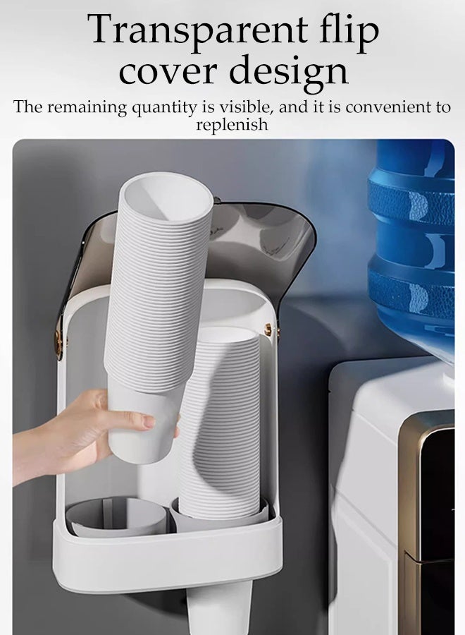 DUNISO حامل أكواب ورقية قابل للتخلص مثبت على الحائط، تصميم أنبوب مزدوج يمكنه حمل 80 كوب ورقي، رف منظم للأكواب للمنزل والمكتب 19.3*10.3*24.5 سم (أبيض) - Image 5