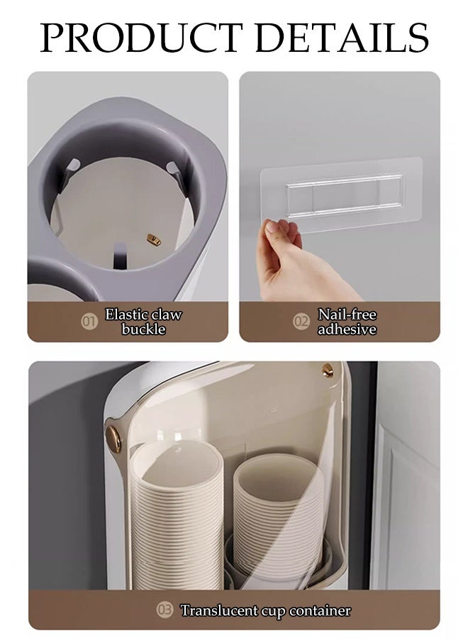 DUNISO حامل أكواب ورقية قابل للتخلص مثبت على الحائط، تصميم أنبوب مزدوج يمكنه حمل 80 كوب ورقي، رف منظم للأكواب للمنزل والمكتب 19.3*10.3*24.5 سم (أبيض) - Image 3