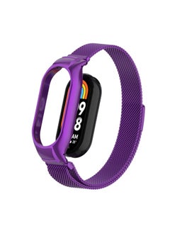 Replacement Strap For Xiaomi Mi Band 8 Integrated Metal Case + Milanese Magnetic Watch Band Purple