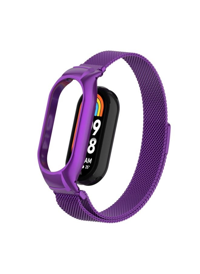Generic - Replacement Strap For Xiaomi Mi Band 8 Integrated Metal Case + Milanese Magnetic Watch Band Purple - Image 1